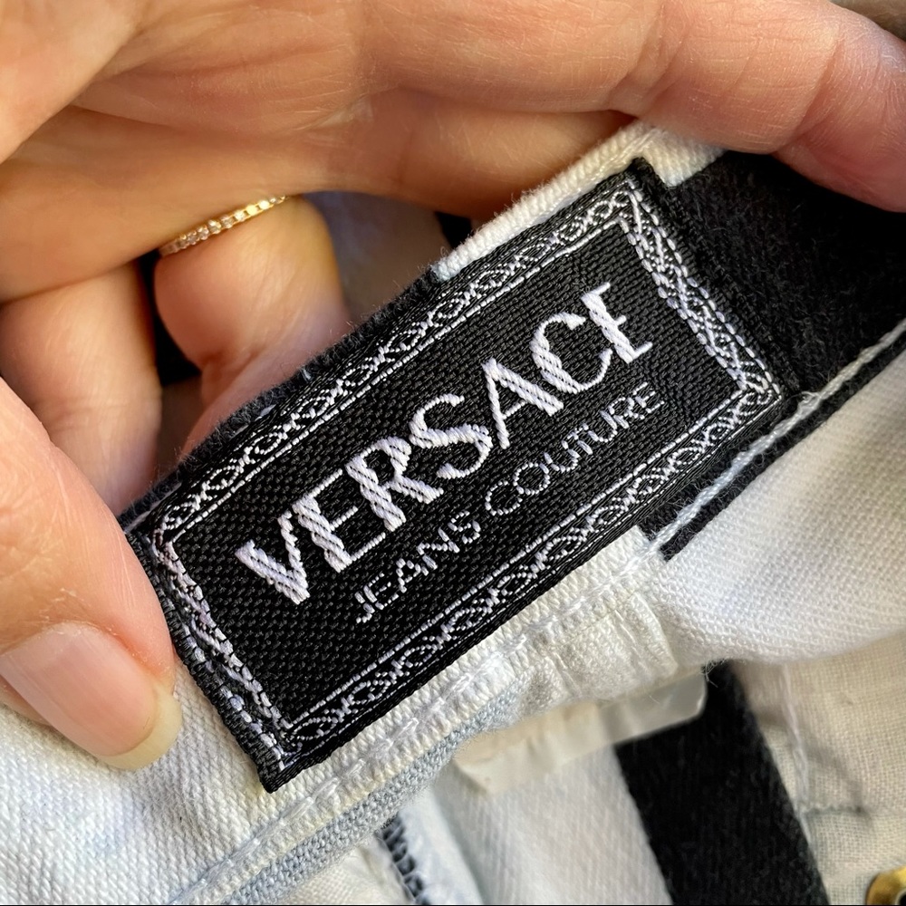 Vintage 90s Versace B&W Checkerboard Orchids Pants - 28 - Picture 7 of 9